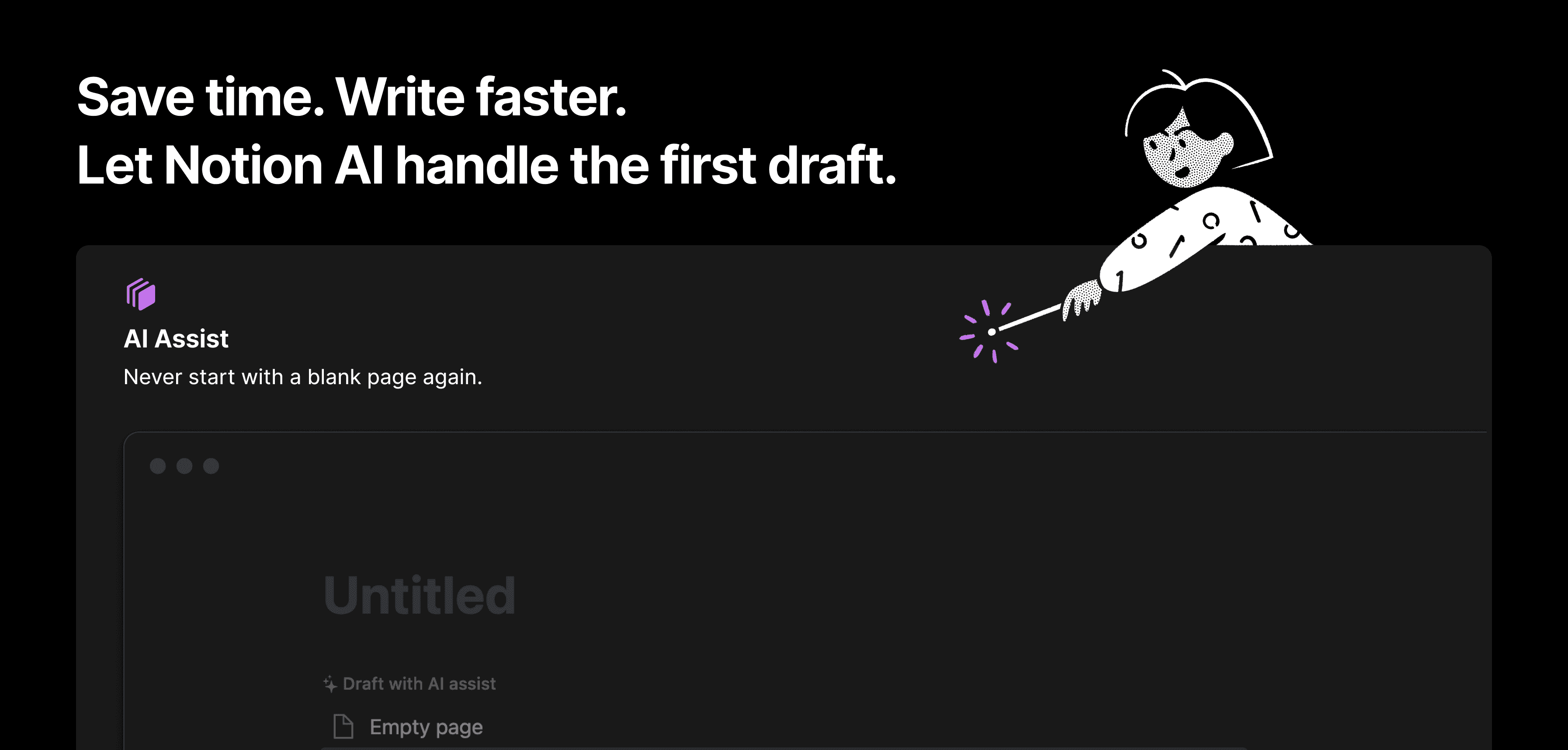 The middle banner of the Notion AI landing page in November, 2022.