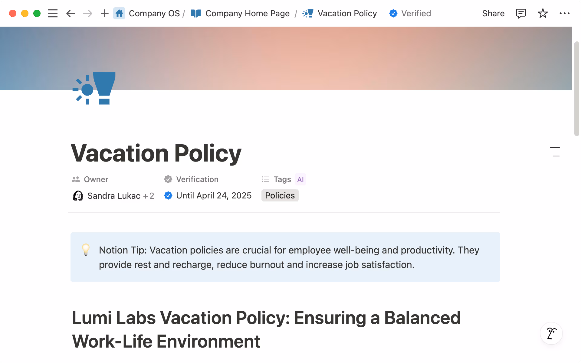 Verify your workspace content to show it is up to date. You can set verification periods for a specific time or indefinitely.