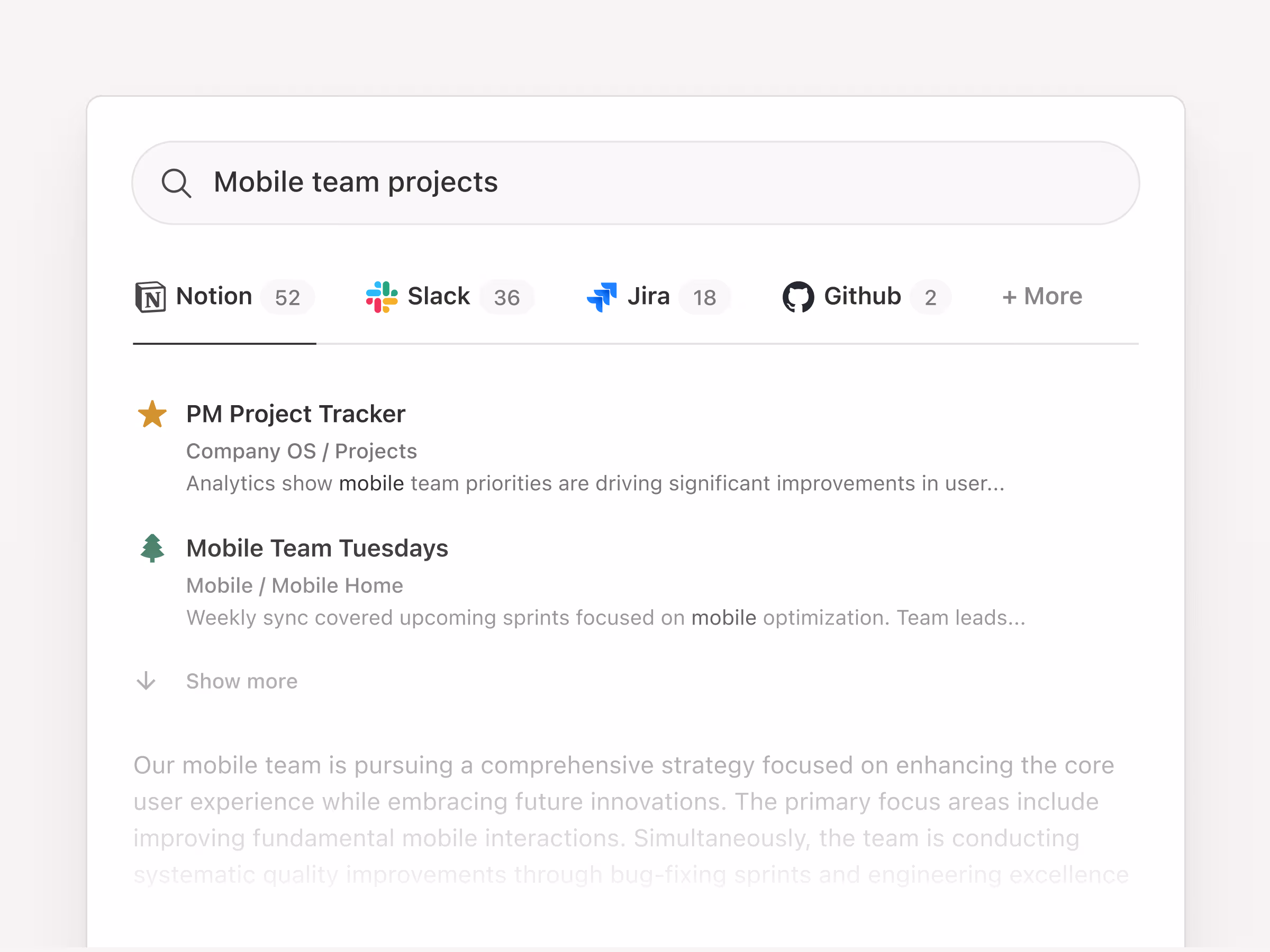 Notion's Enterprise Search: Answers in seconds and detailed reports delivered in minutes, right where your teams already work.