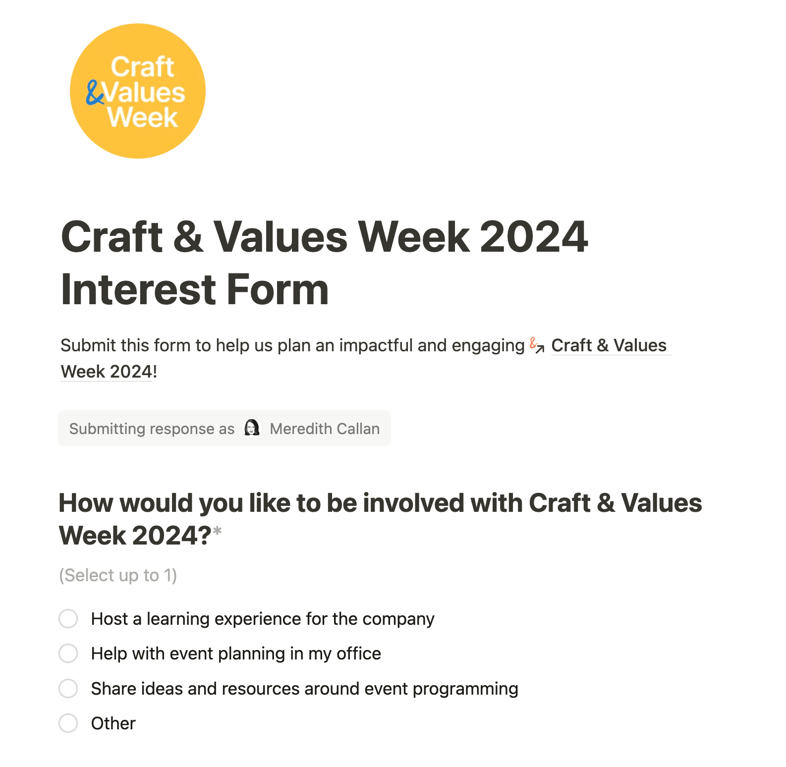 The form we used to collect content ideas from our employees