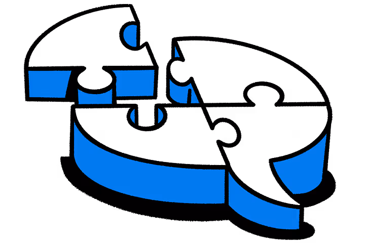 Illustration of a thought bubble coming together out of puzzle pieces