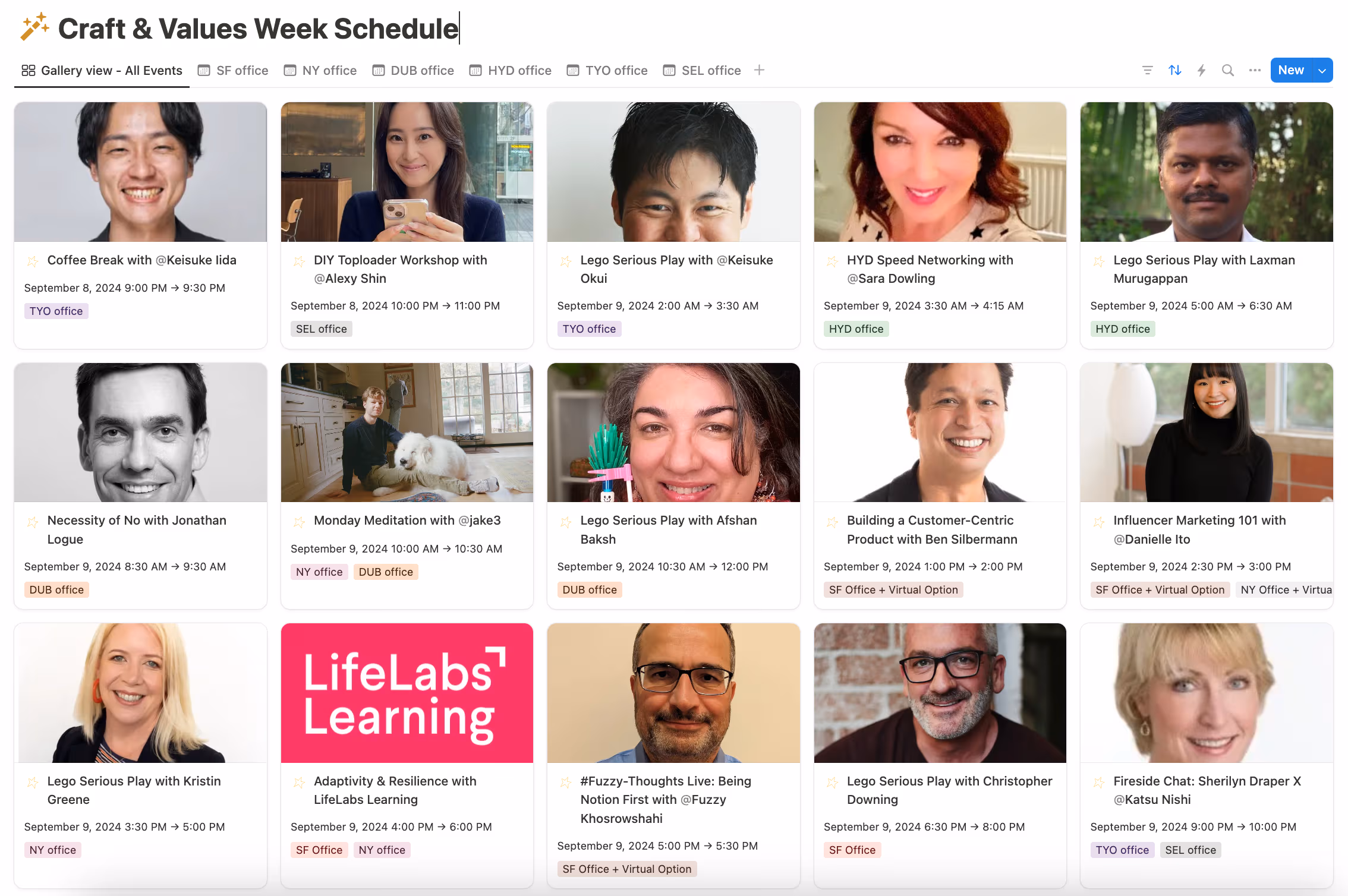 The hub where we housed information about all 60 sessions