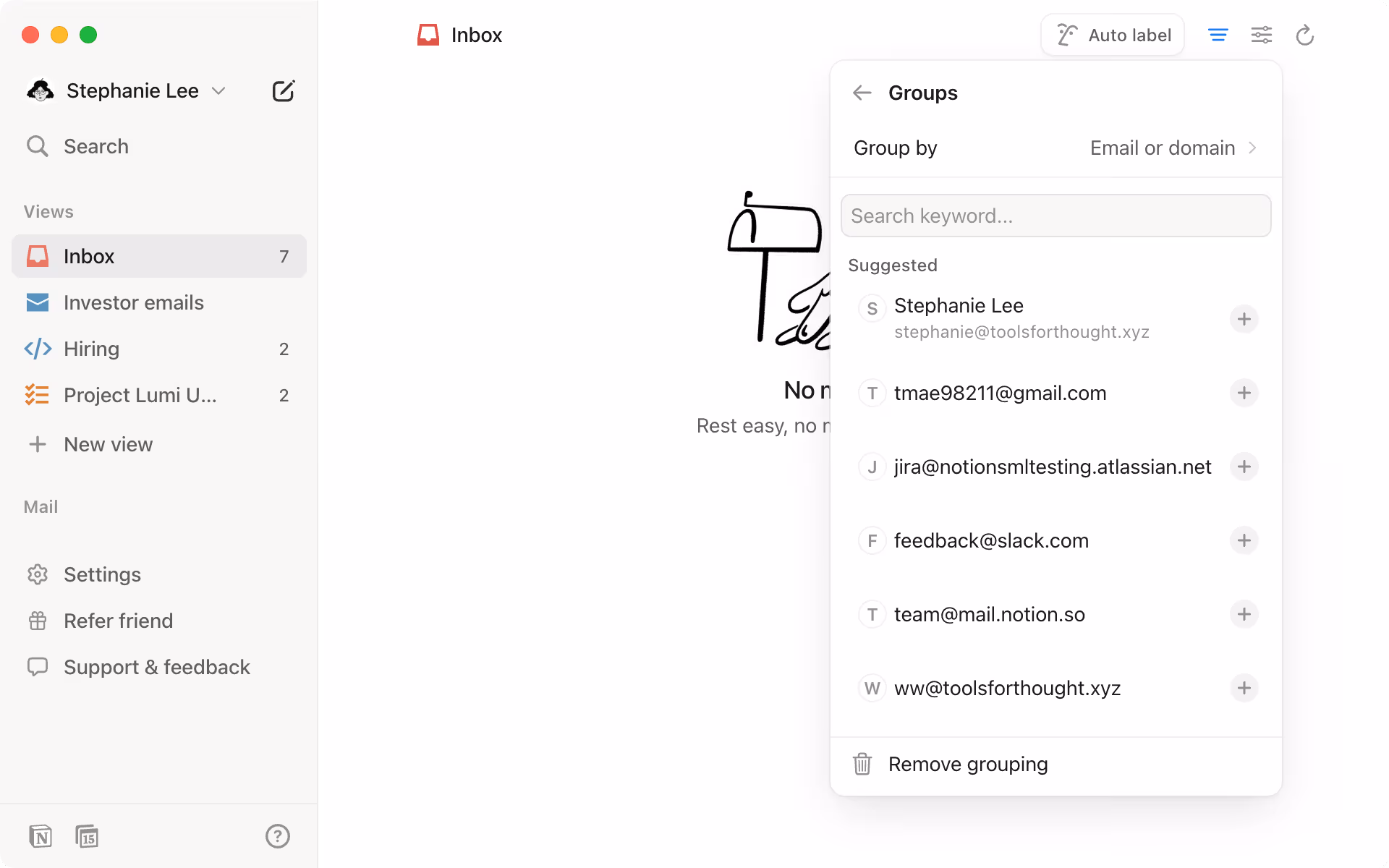 Group your emails by domains to organize notifications more effectively.
