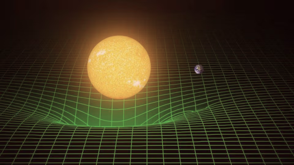Visualization of the massive bodies warping space-time. Image from LIGO Lab