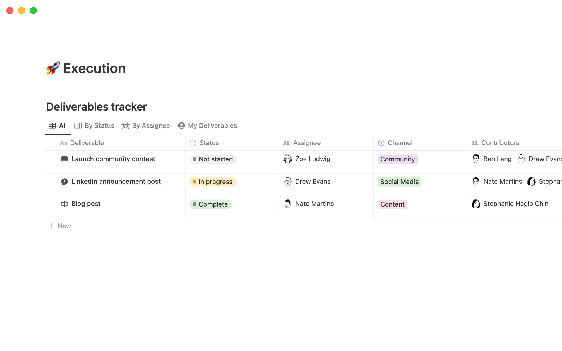 A deliverables tracker helps to organize what needs to happen (and by whom) in order to launch a campaign successfully.
