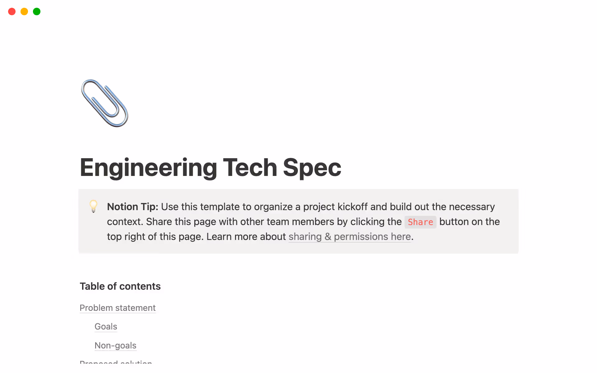 Notion's Engineering Tech Spec template