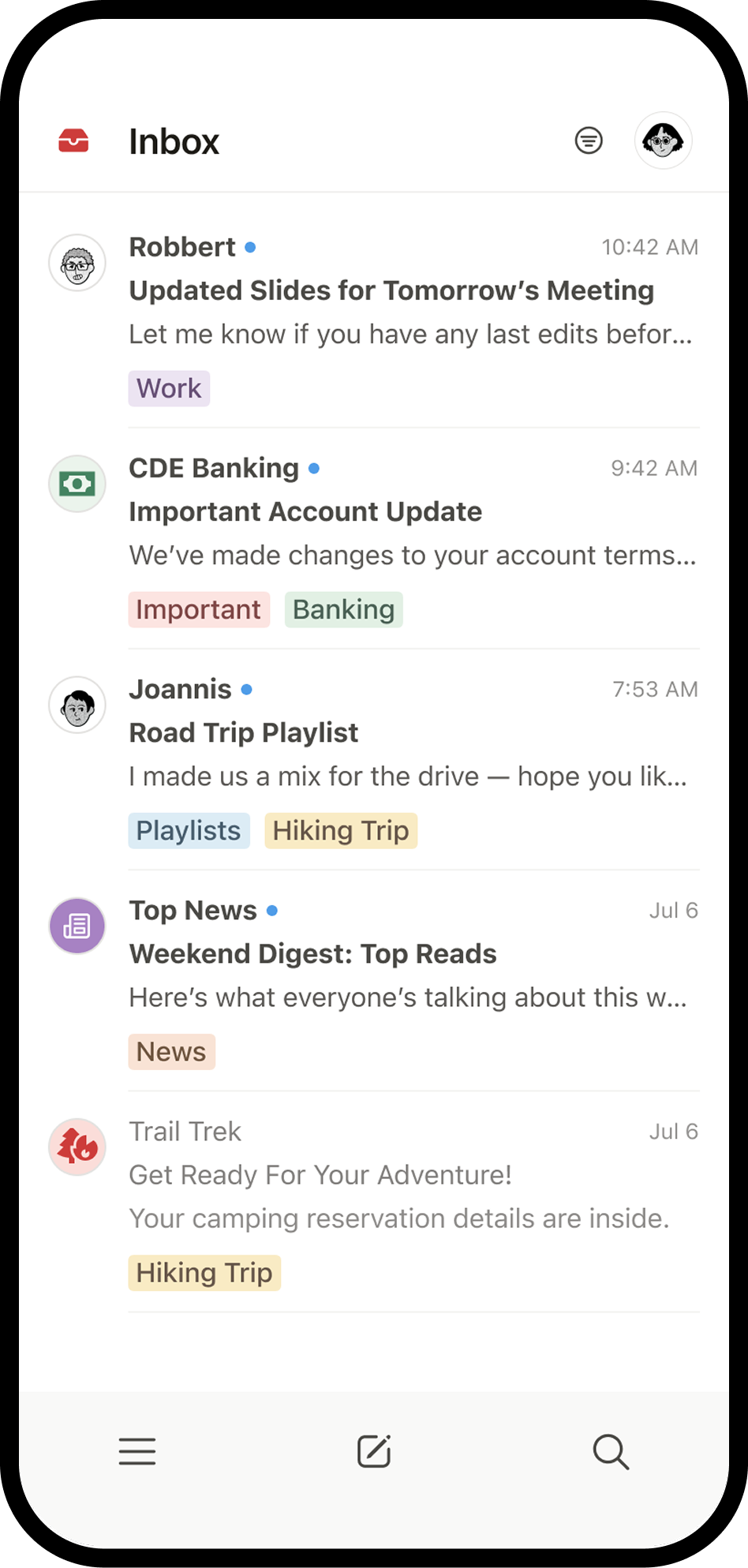لقطة شاشة لتطبيق Notion Mail على الهاتف المحمول